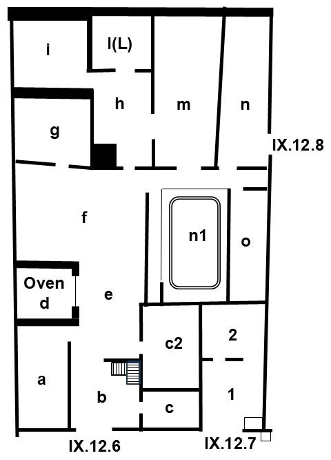 IX.12.6 Pompeii. House of the Chaste Lovers or Casa dei Casti Amanti or Taberna of Crescens
Room Plan